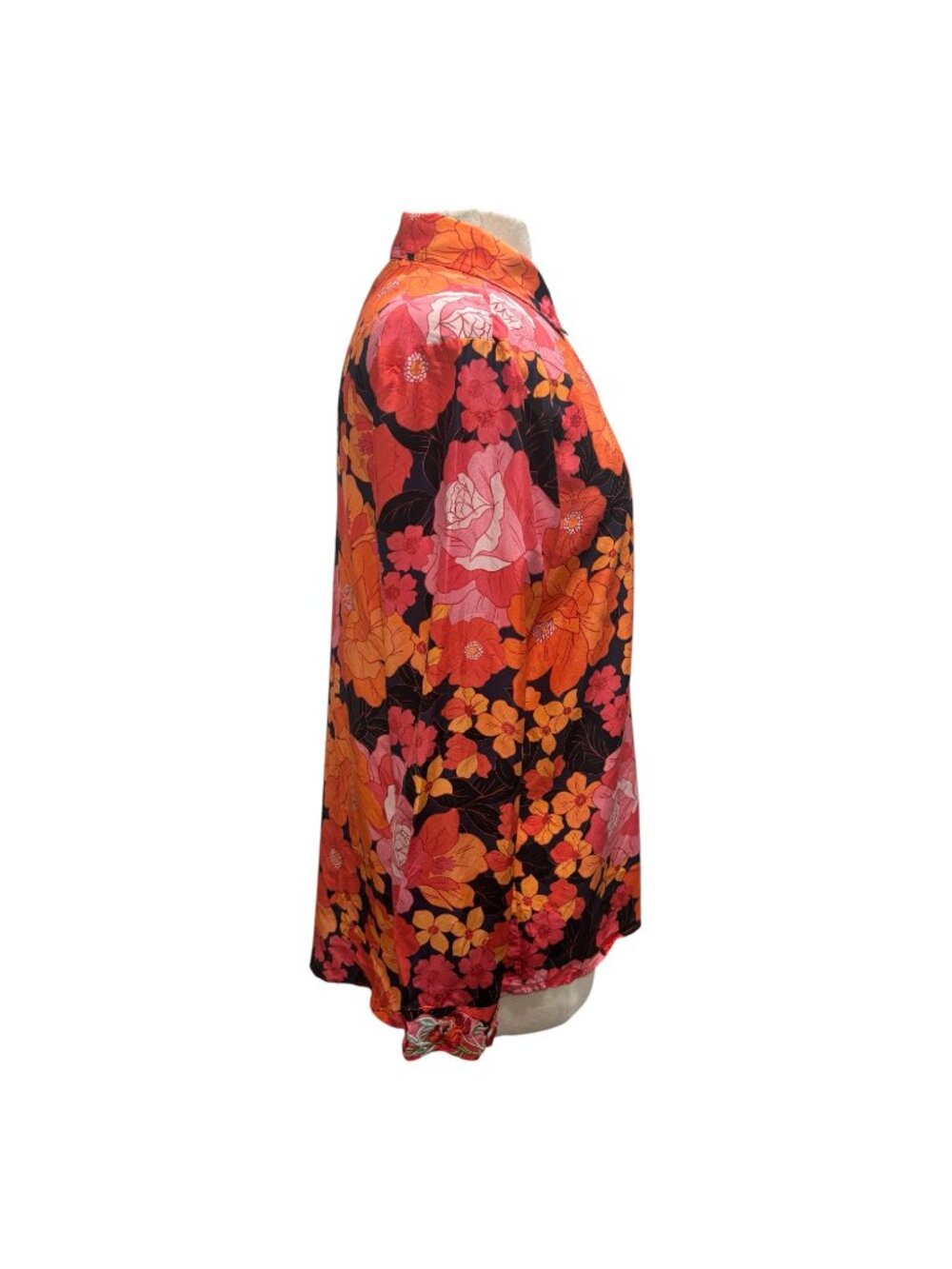 Johnny Was Workshop Silk Floral Button Front Blouse Top Small Pink Orange - Picture 5 of 9